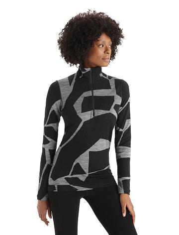 Icebreaker Merino 250 Vertex Long Sleeve Half Zip Thermal Top Fractured Landscapes Naisten Yksiosainen ja sarjat Mustat | FI 1788JPQJ